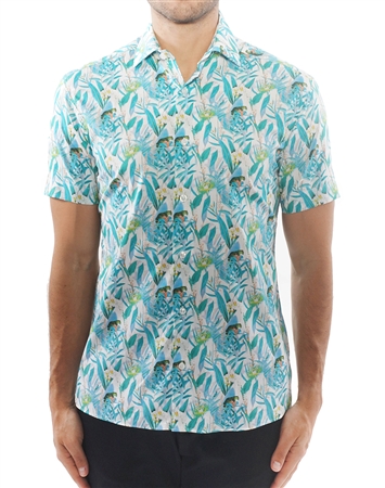 Artistic Turquoise Floral Dress Shirt