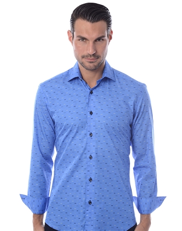 Blue Bowtie Print Dress Shirt