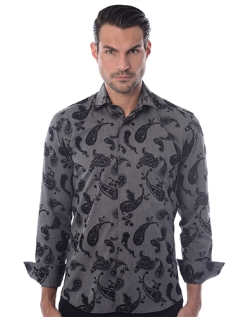 Gray Black Paisley Dress Shirt