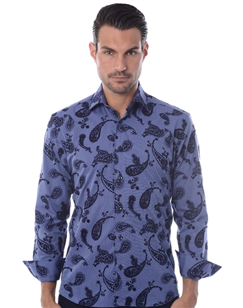 Blue Navy Paisley Dress Shirt