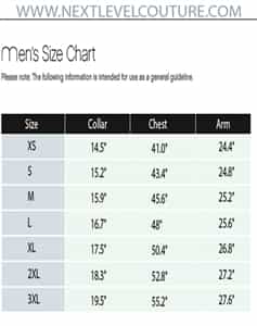 jared lang men size chart