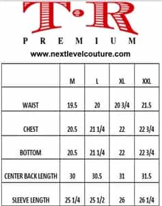 t r premium size chart