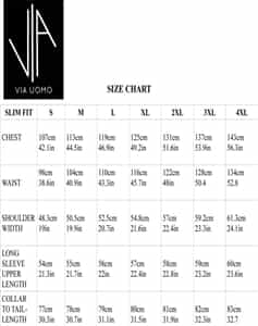 Via Uomo Size chart fitment guide