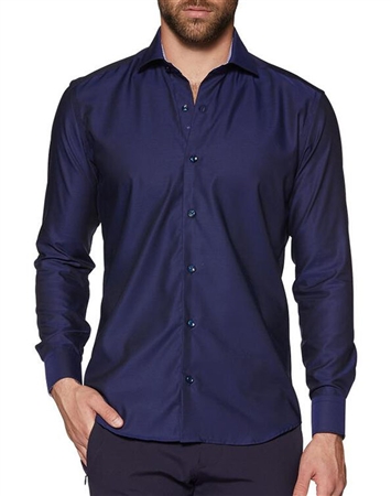 Dress Shirt: navy Long Sleeve Dress Shirt