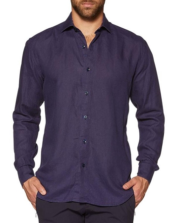 Dress Shirt: navy Long Sleeve Dress Shirt