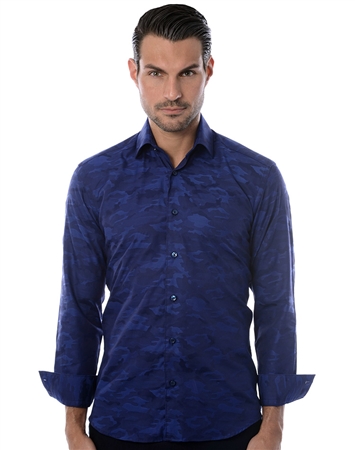 Navy Camo Jacquard Dress Shirt