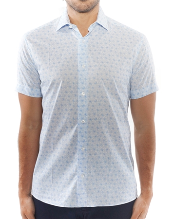 Light Blue Floral Short Sleeve Dress Shirt