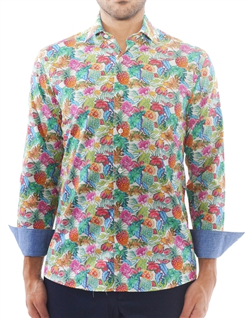 Sporty Tropical Print Dress Shirt