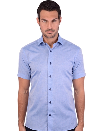 Elegant Blue Linen Dress Shirt