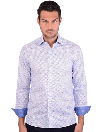 Blue Multi Men Long Sleeve Dress Shirt