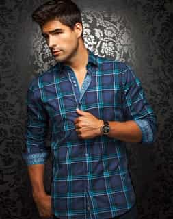 Navy Plaid Dress Shirt