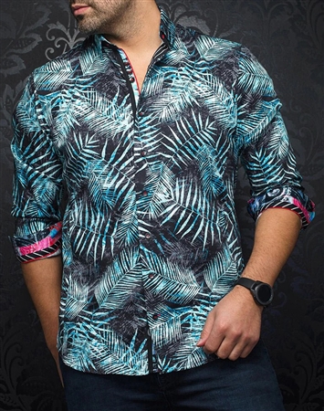 Men fashion button up shirt |turquoise