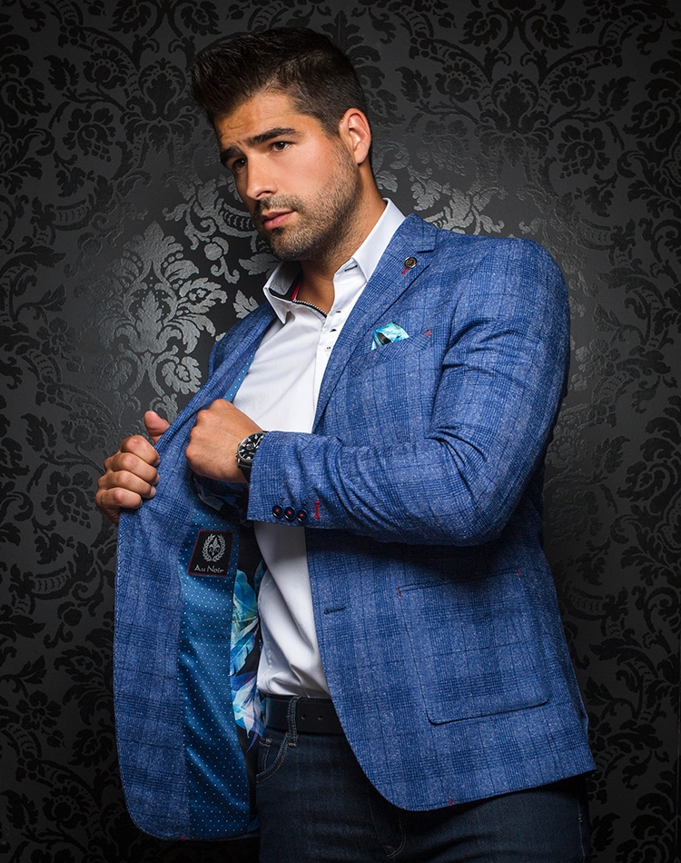 Mens blazer blue on sale check