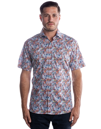 Luxury Short Sleeve Dress Shirt - Multi-Dimensional Print Dress Shirt