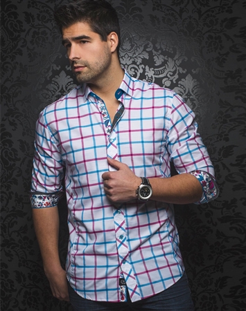 Fuchsia Turquoise Check Dress Shirt