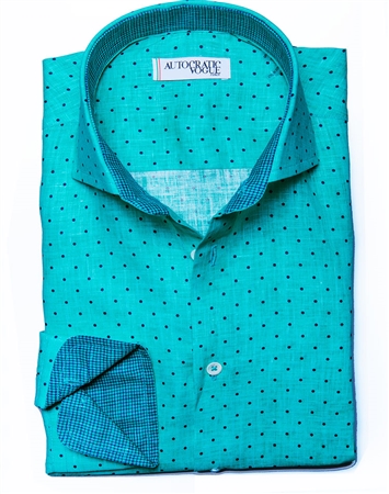 Turquoise Navy Dot Linen Shirt