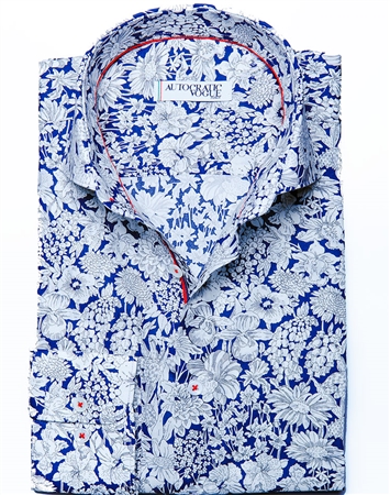 White and Blue Floral Dress Shirt