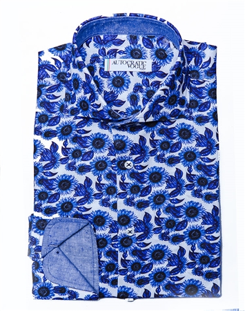 White Blue Floral Sport Shirt