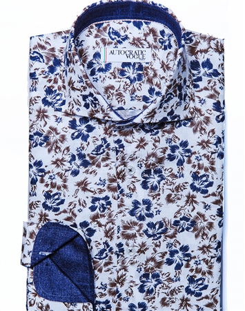 Navy Brown Floral Button down