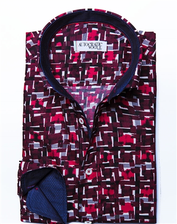 Sporty Burgundy Print Dress Shirt