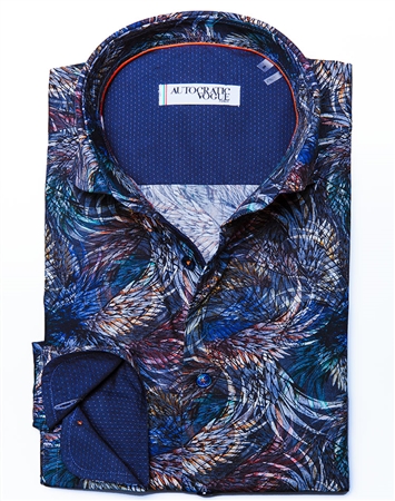 Navy Feather Print Dress shirt