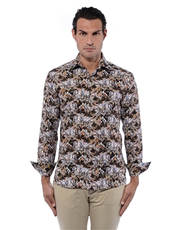 Floral Pattern Brown Shirt