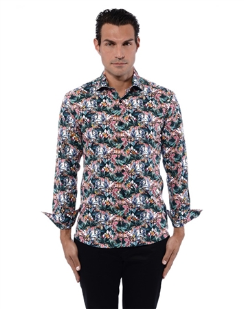 Floral Pattern Black Shirt