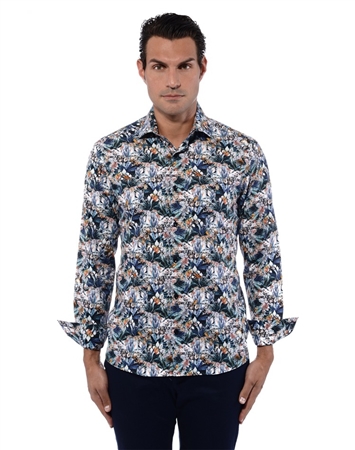 Floral Pattern Navy Shirt