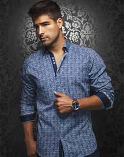 Casual Shirt: Turquoise Navy Stripe Dress Shirt