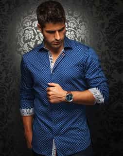 Navy Diamond Print Fashion Shirt