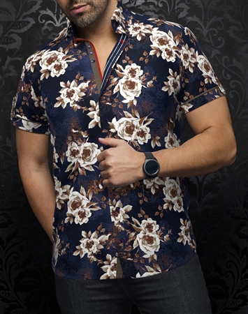 Au Noir Short Sleeve Shirt Bera Navy Tobacco