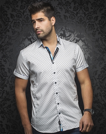 Designer Short Sleeve Dress Shirt:  Biagio White