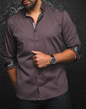 Men fashion button up shirt |black red