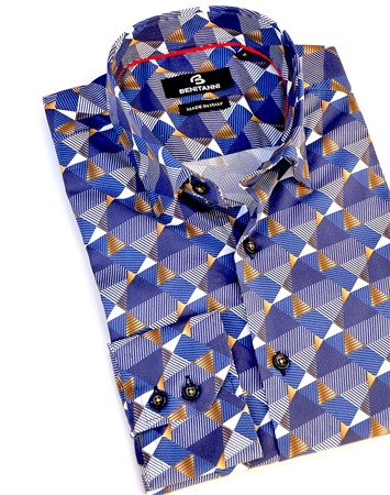 Luxury Royal Blue Geometric Print Shirt