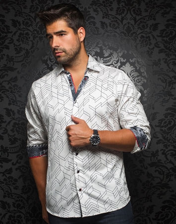 Designer Dress Shirt: Bossiano White