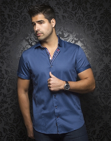 Designer Short Sleeve Dress Shirt:  Caine Navy