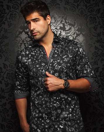 Designer Shirt: Men Black White Fashion Shirt