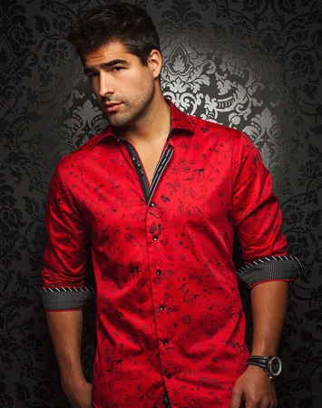 Designer Shirt: Men Red Black Fashion Shirt