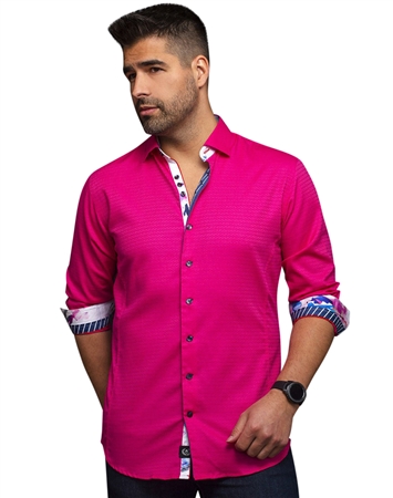 Men fashion button up shirt | fushcia