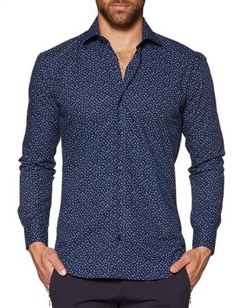 Dress Shirt: navy Long Sleeve Dress Shirt