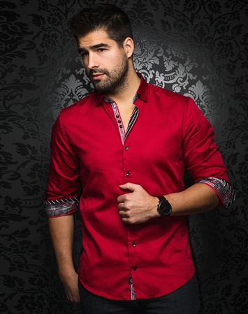 Casual Shirt: Men Burgundy Long Sleeve Casual Shirt