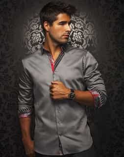 Men Sport Shirt: Designer Grey Dress Shirt