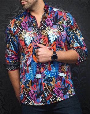 Men fashion button up shirt |black multi