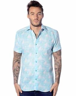 Turquoise and White Short Sleeve Shirt