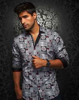 graphic dress shirts : Men Designer Graphic Dress Shirt