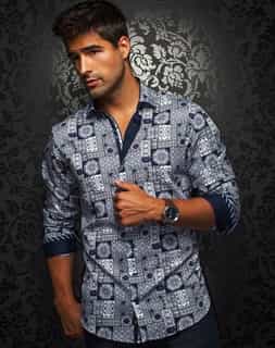 graphic dress shirts : Men Purple Graphic Dress Shirt