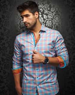 Luxury Dress Shirt: Turquoise Orange Check