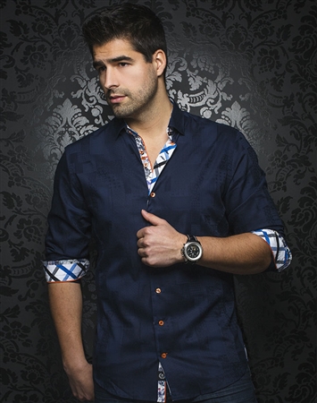 Designer Button Down: Navy Jacquard