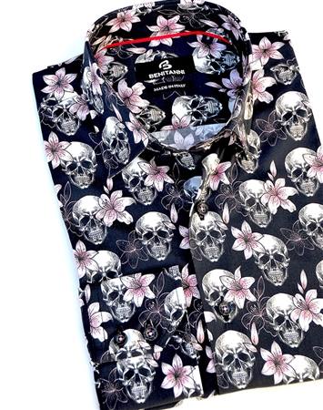 Fashionable Black Skull Rose Print Shirt