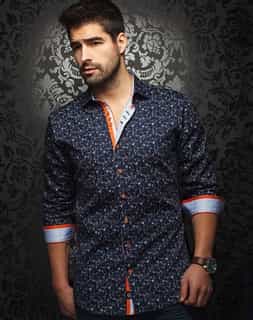 Designer Shirt: Men navy Designer Floral Shirt